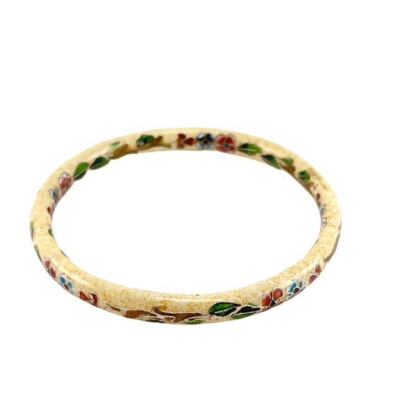 Vintage Chinese Cloisonné Enamel Floral Bangle Bracelet - Picture 3 of 9